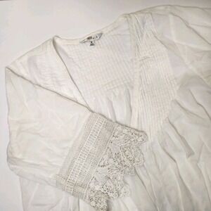 Cabi 3/4 Sleeve White Lace Trim Top Sheer Womens Size Small